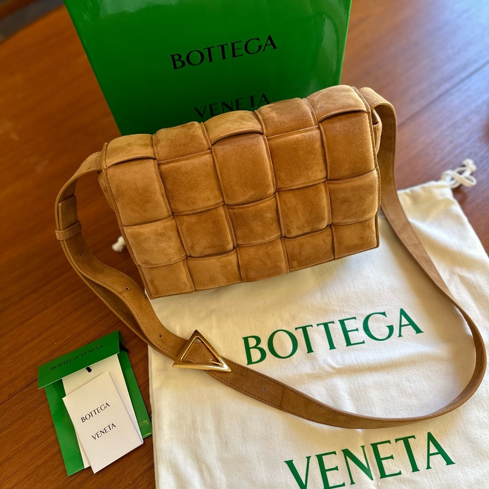Authentic Bottega Veneta Padded Camel Suede Cassette